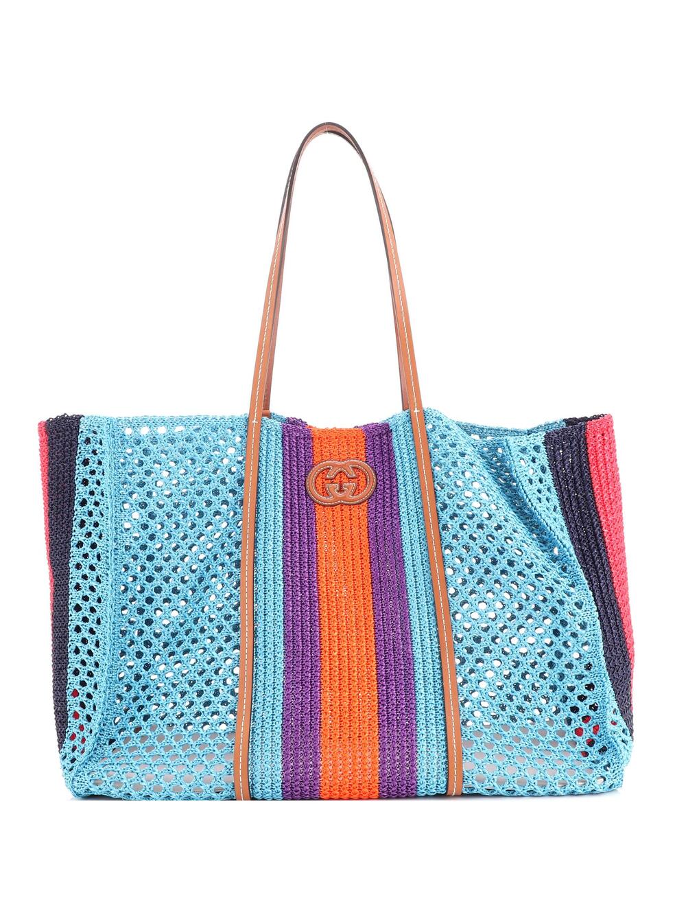 Gucci Interlocking G Web Tote Raffia #298378G18B